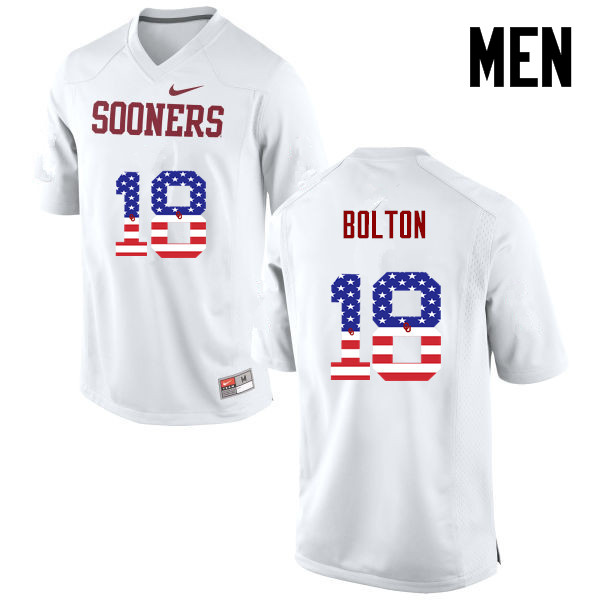 Men Oklahoma Sooners #18 Curtis Bolton College Football USA Flag Fashion Jerseys-White - Click Image to Close